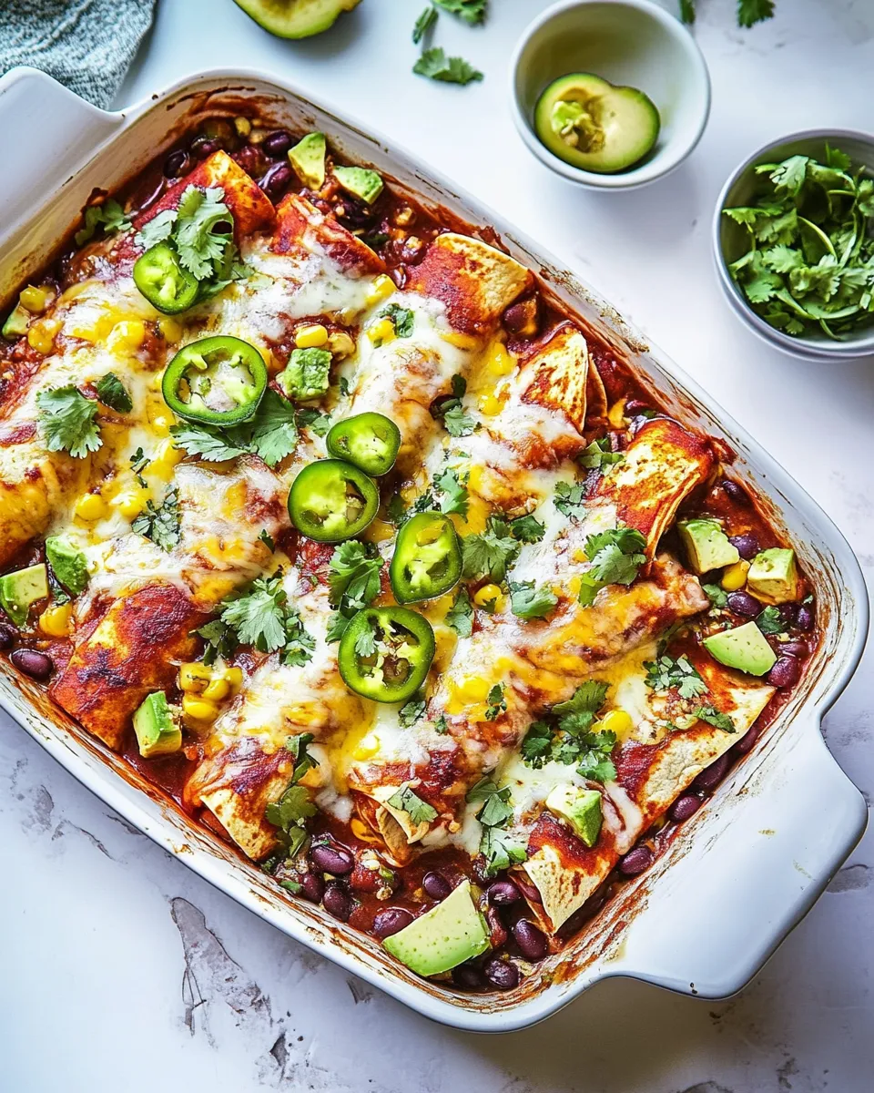 Easy Chipotle Cheddar Cauliflower Black Bean Enchiladas. food shot