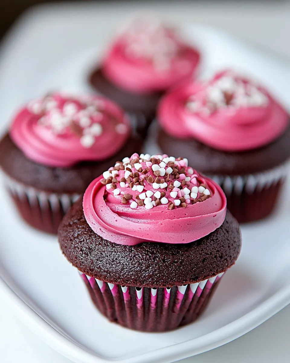 Delicious Chocolate Beet Cupcakes with Ganache and Marshmallow Filling food shot