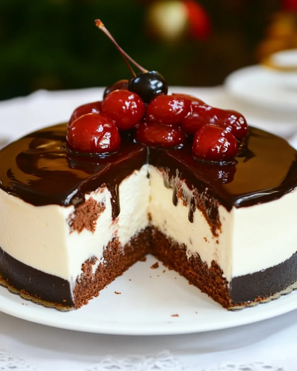 Homemade Chocolate Cheese Mousse Cake w/ Cherry Jam photo