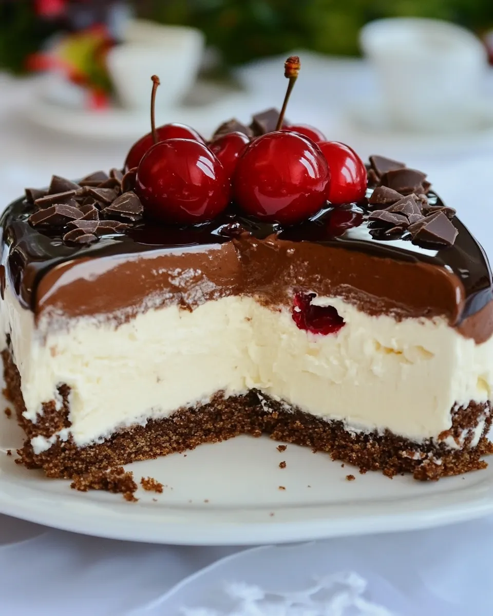 Easy Chocolate Cheese Mousse Cake w/ Cherry Jam recipe image