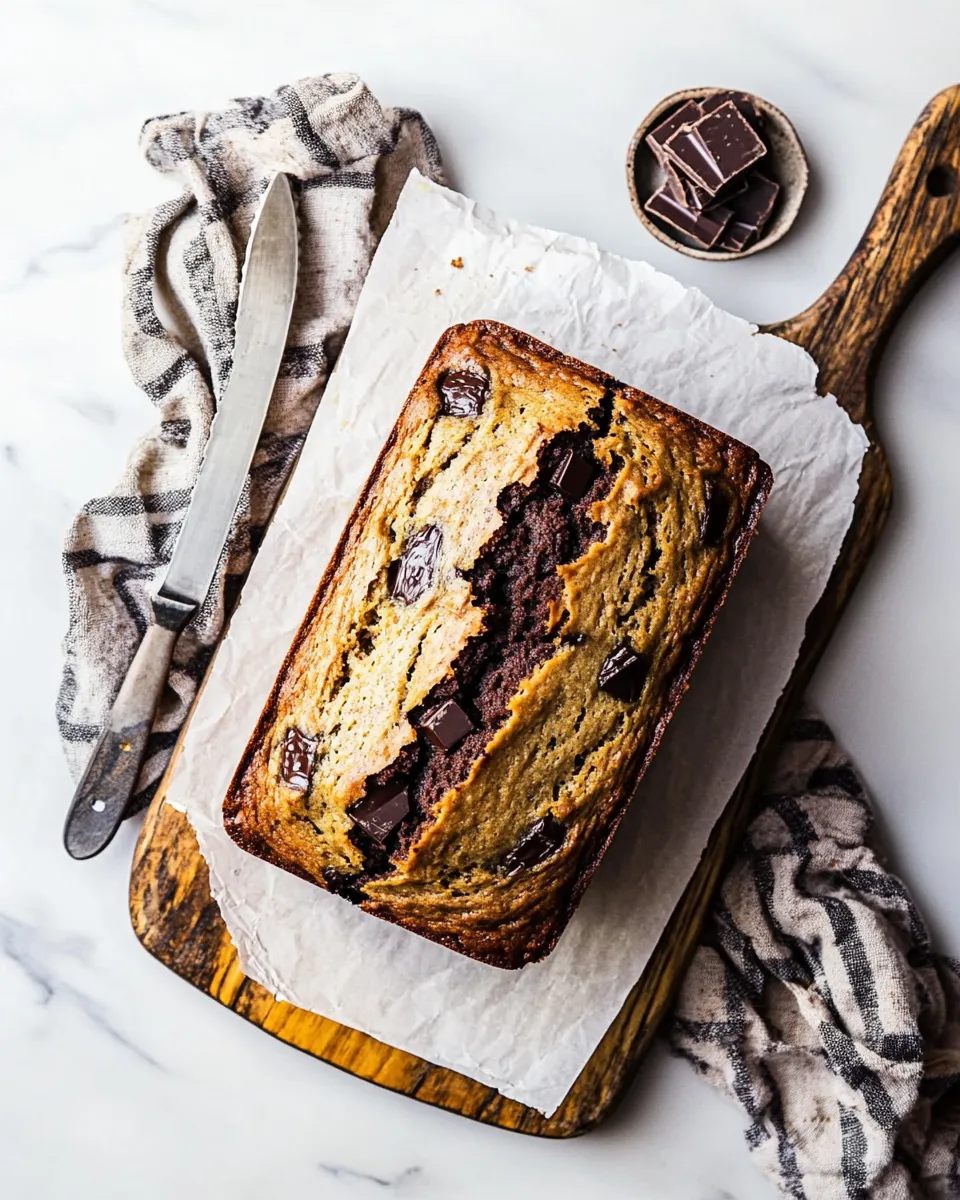 Easy Chocolate Chunk Coconut Banana Bread. food shot