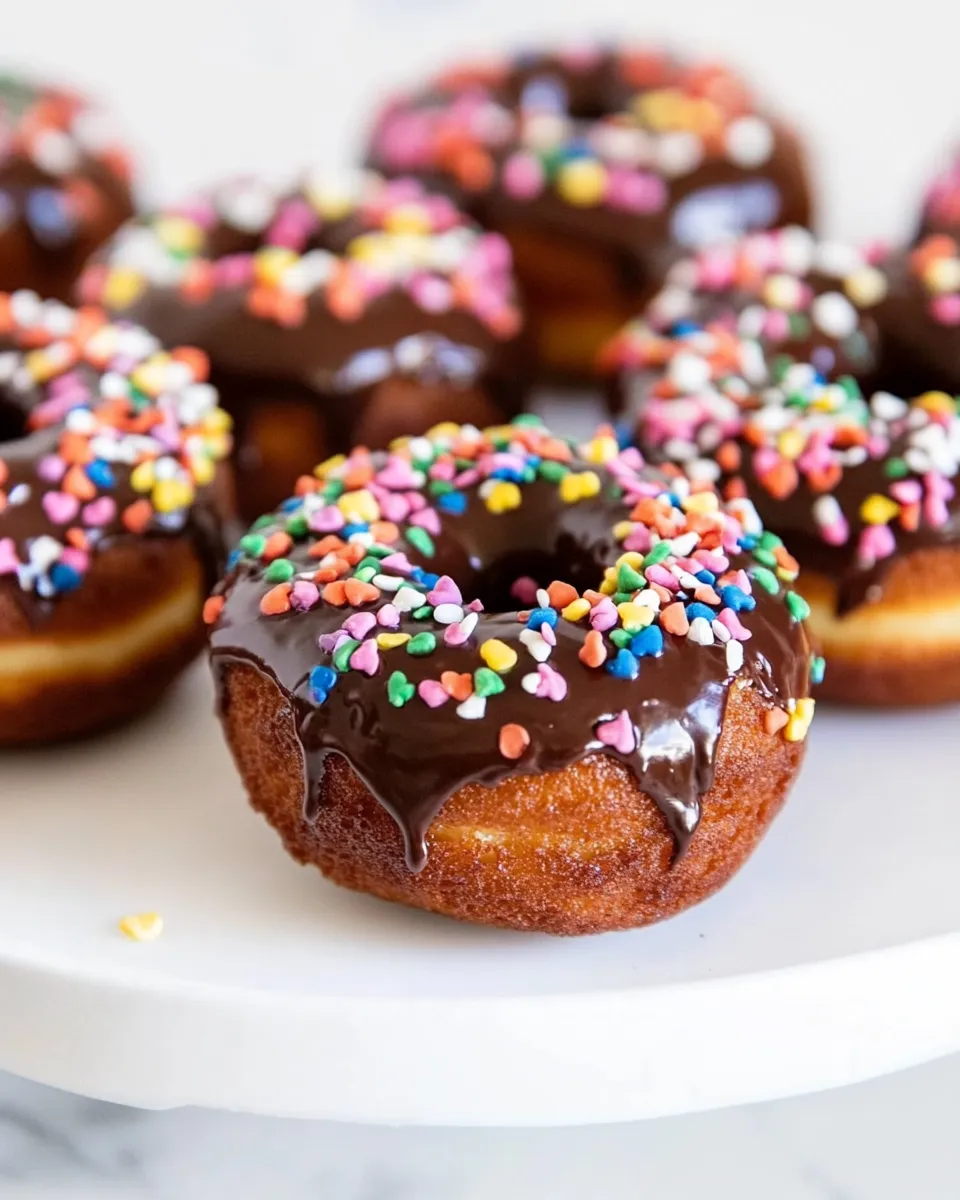 Easy Chocolate Frosted Cake Donuts. food shot