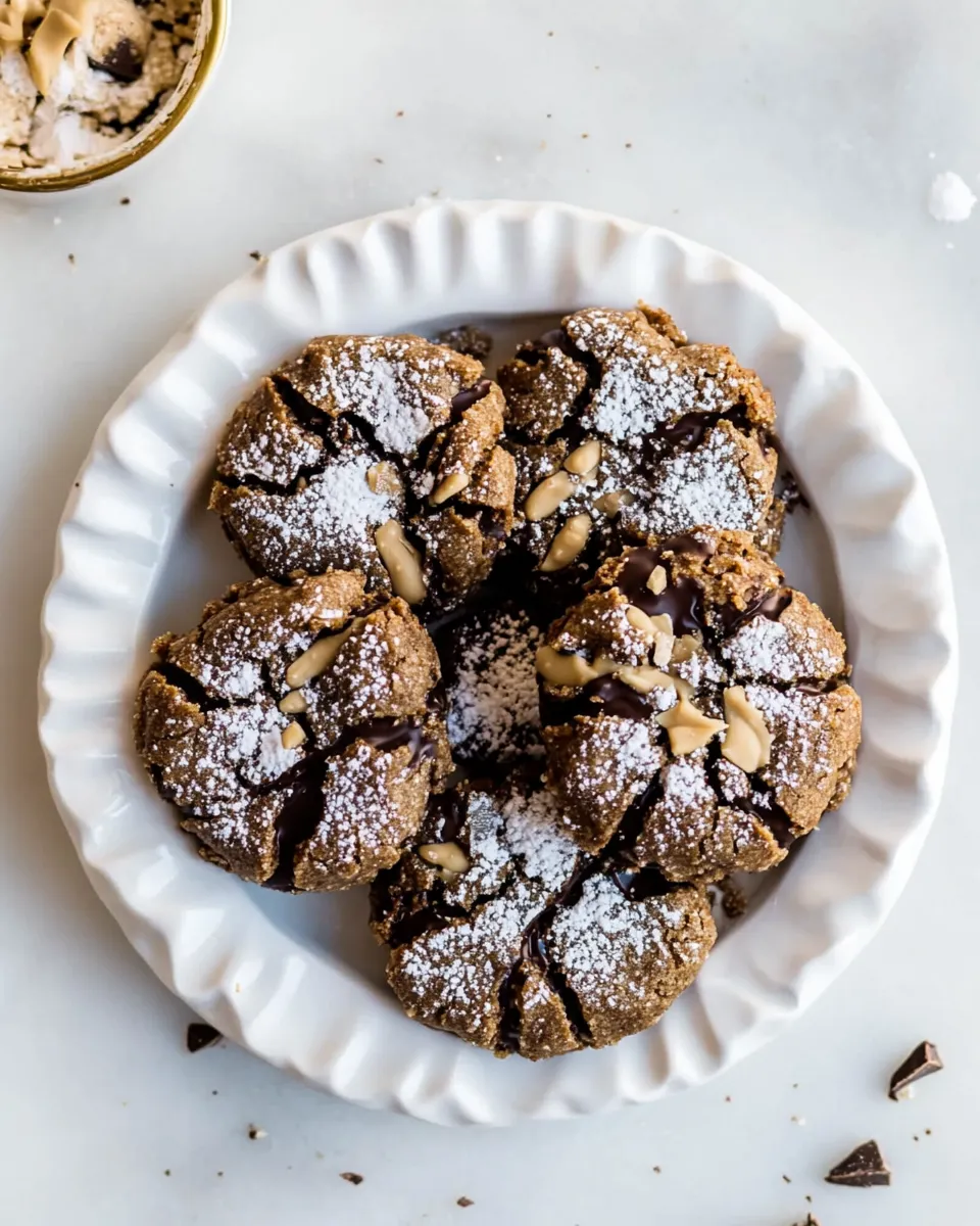 Homemade Chocolate Peanut Butter Crinkle Cookies. photo