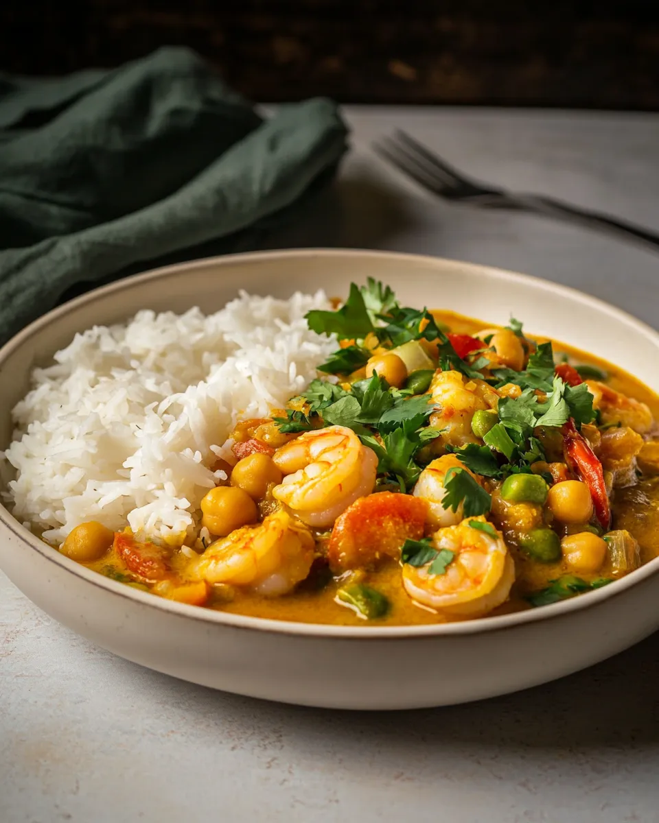 Easy Coconut Shrimp Curry with Chickpeas food shot