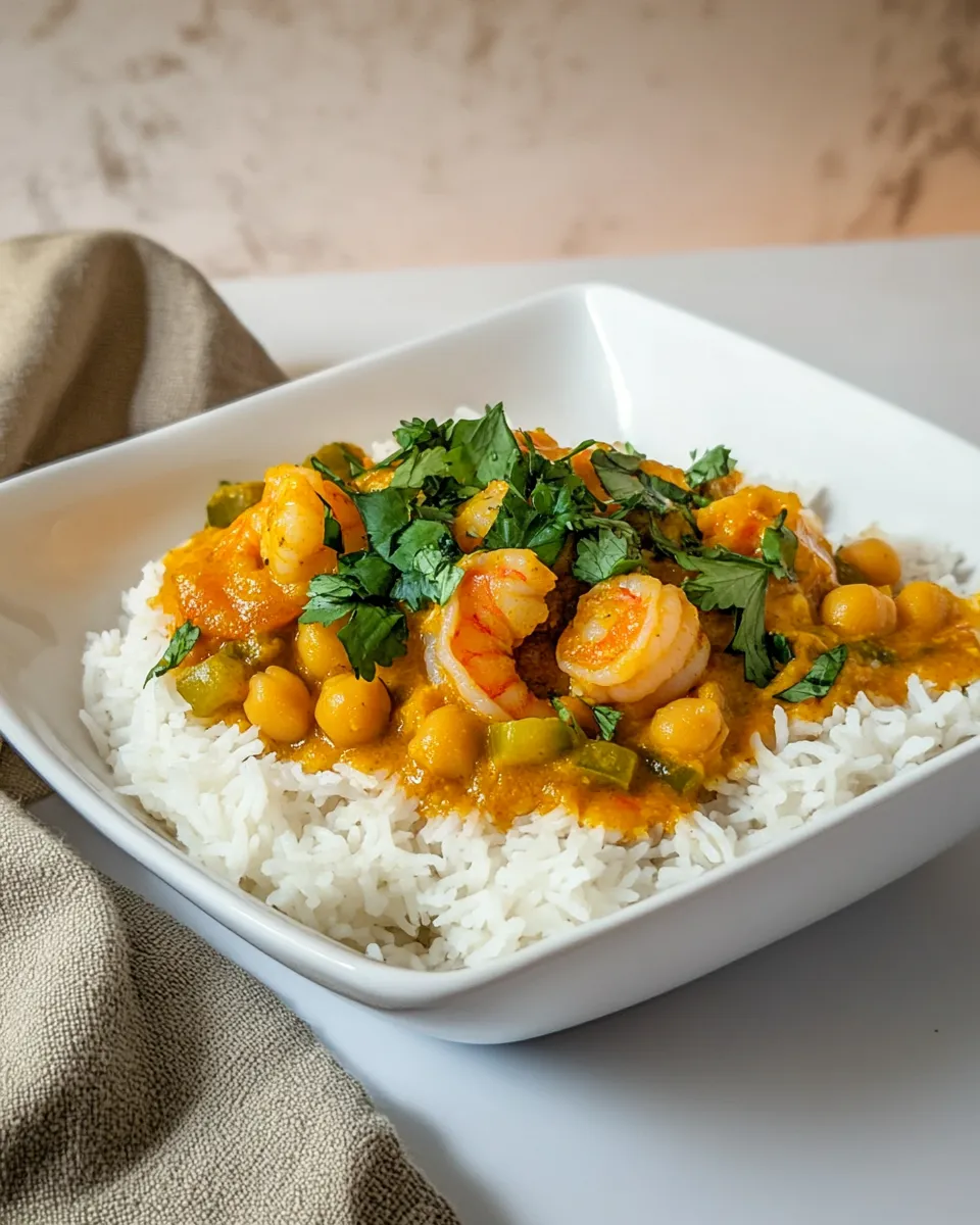 Homemade Coconut Shrimp Curry with Chickpeas dish photo