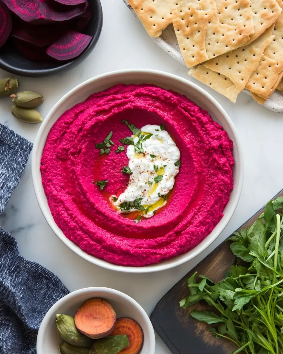 Homemade Creamy Beet Hummus with Yogurt recipe photo