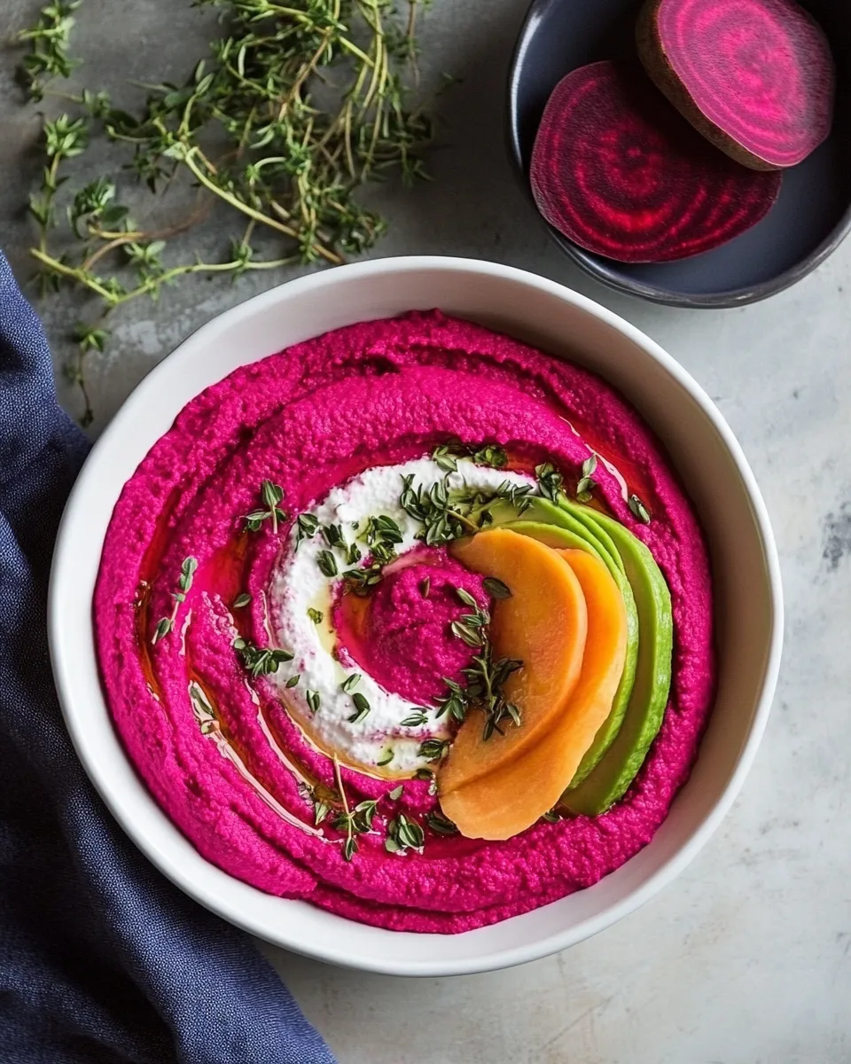Easy Creamy Beet Hummus with Yogurt food shot