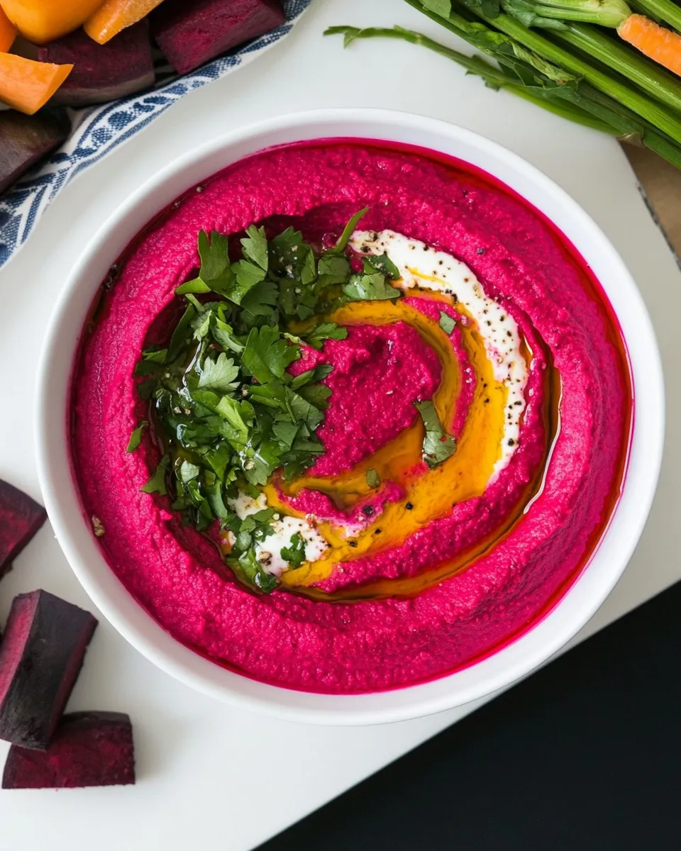 Delicious Creamy Beet Hummus with Yogurt plate image