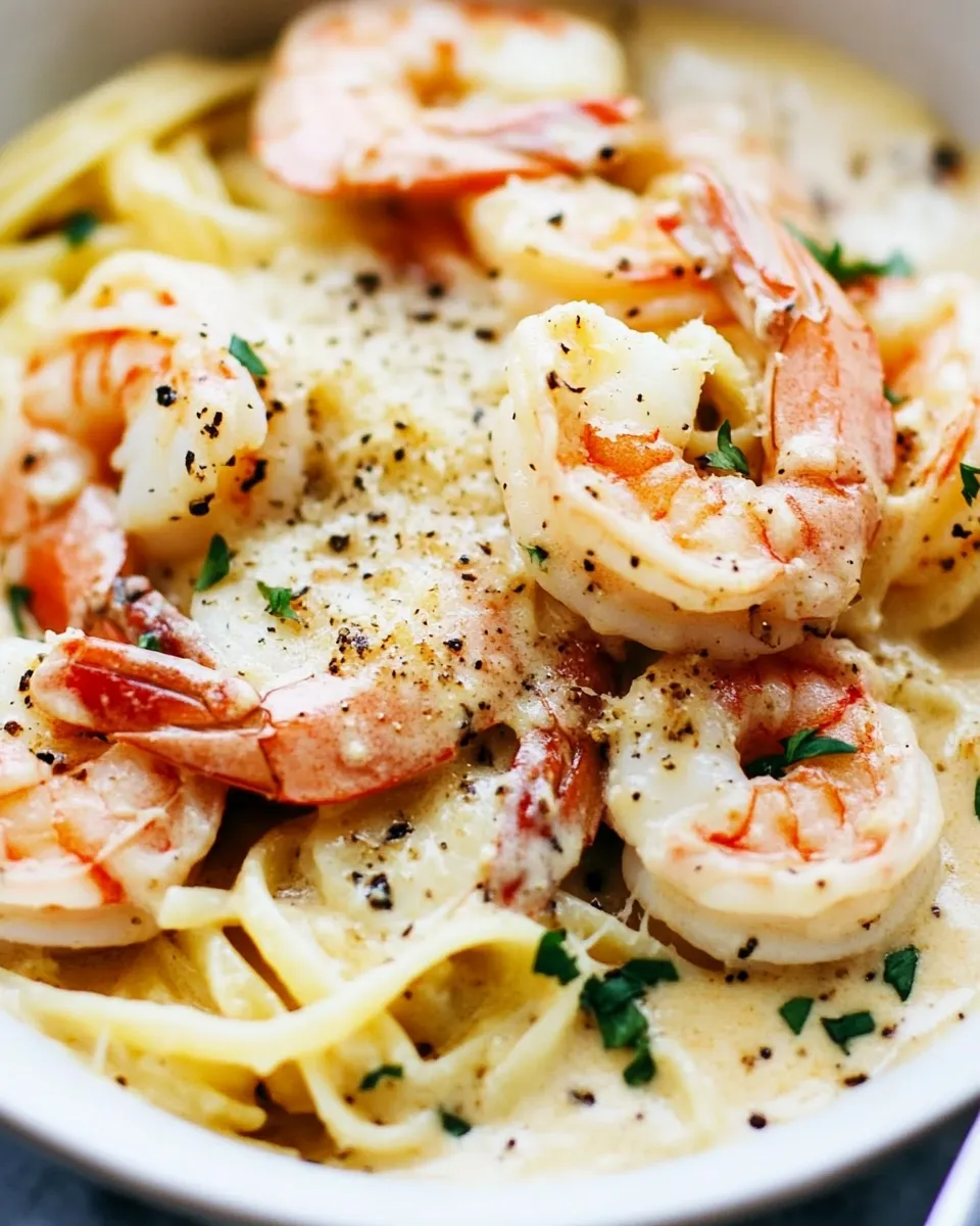 Delicious Creamy Parmesan Garlic Shrimp Pasta plate image
