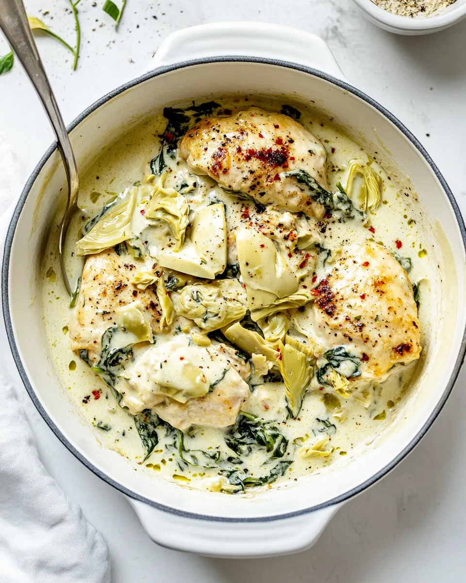Easy Creamy Spinach Artichoke Chicken dish photo
