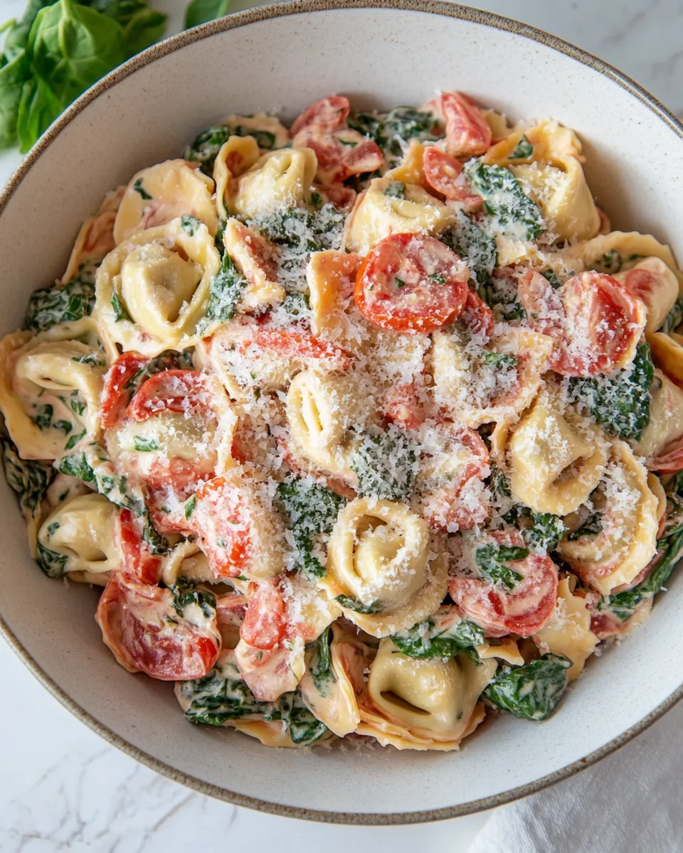 Homemade Creamy Spinach Tomato Tortellini photo