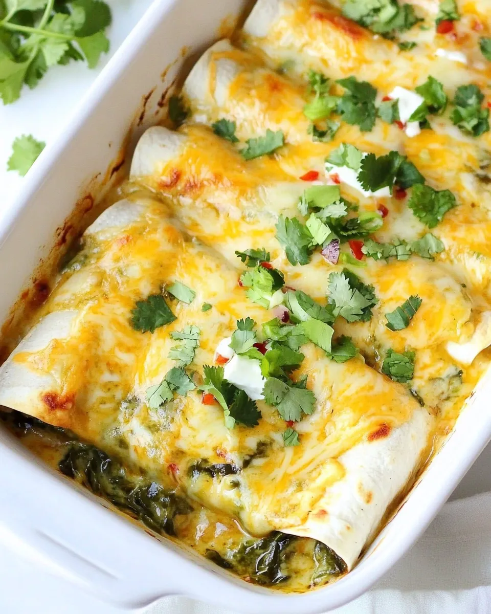 Homemade Creamy Spinach and Cheese Green Chile Enchiladas recipe photo