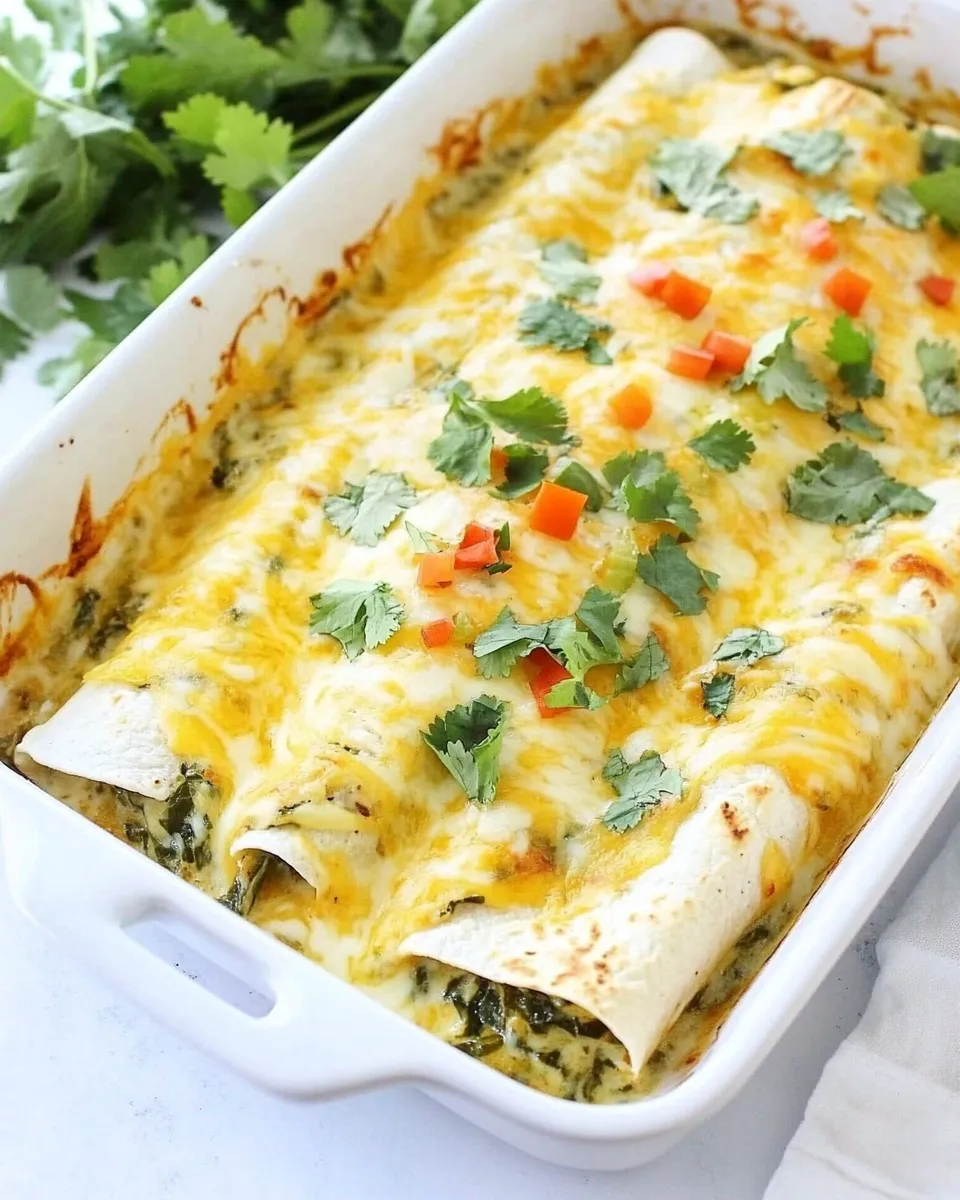 Easy Creamy Spinach and Cheese Green Chile Enchiladas food shot