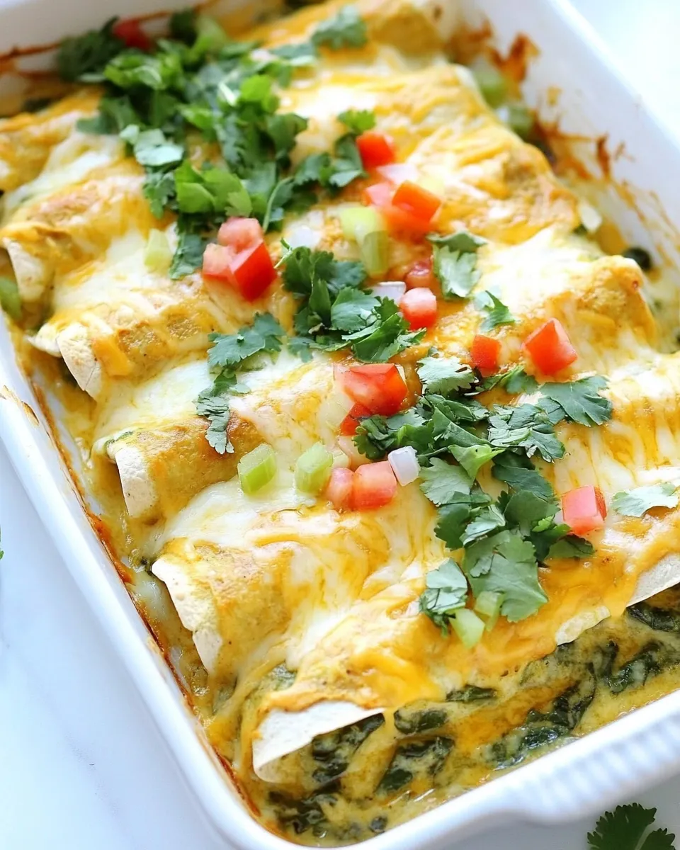 Delicious Creamy Spinach and Cheese Green Chile Enchiladas plate image