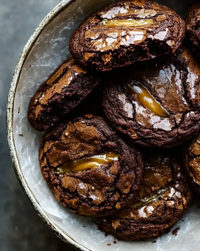 Homemade Crinkly Caramel Stuffed Brownie Cookies. recipe photo