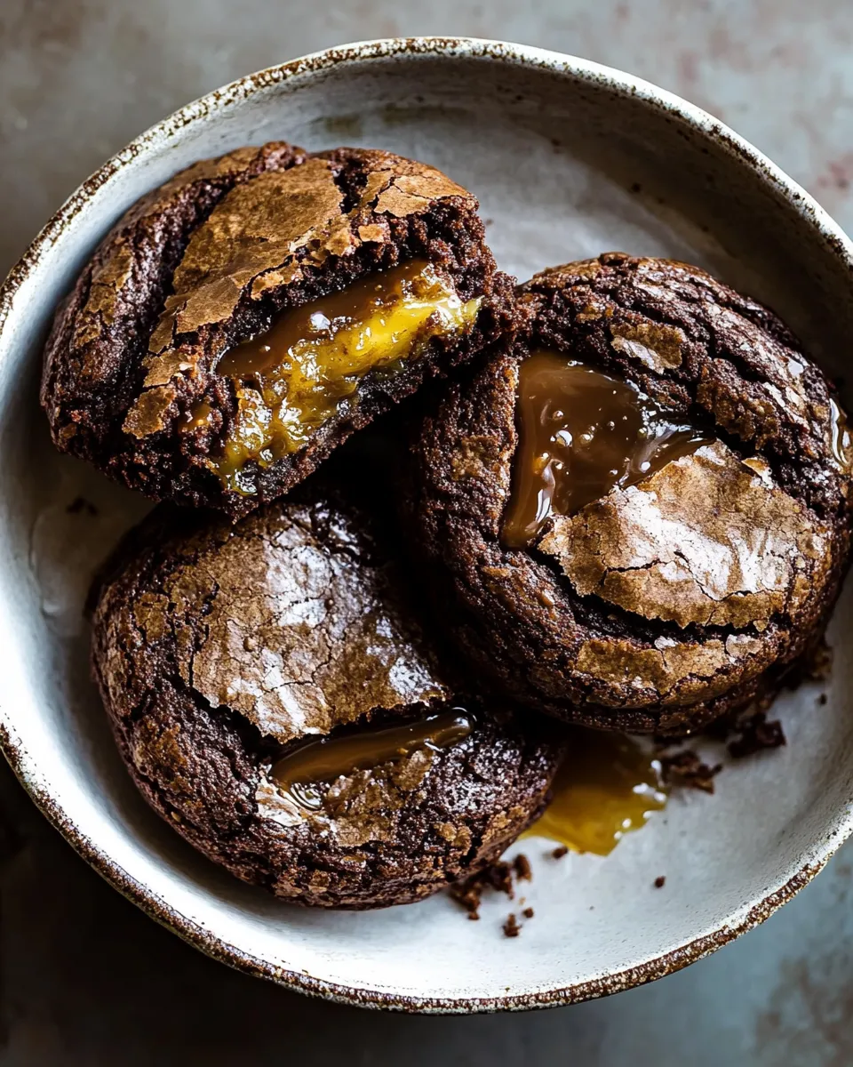 Classic Crinkly Caramel Stuffed Brownie Cookies. dish photo