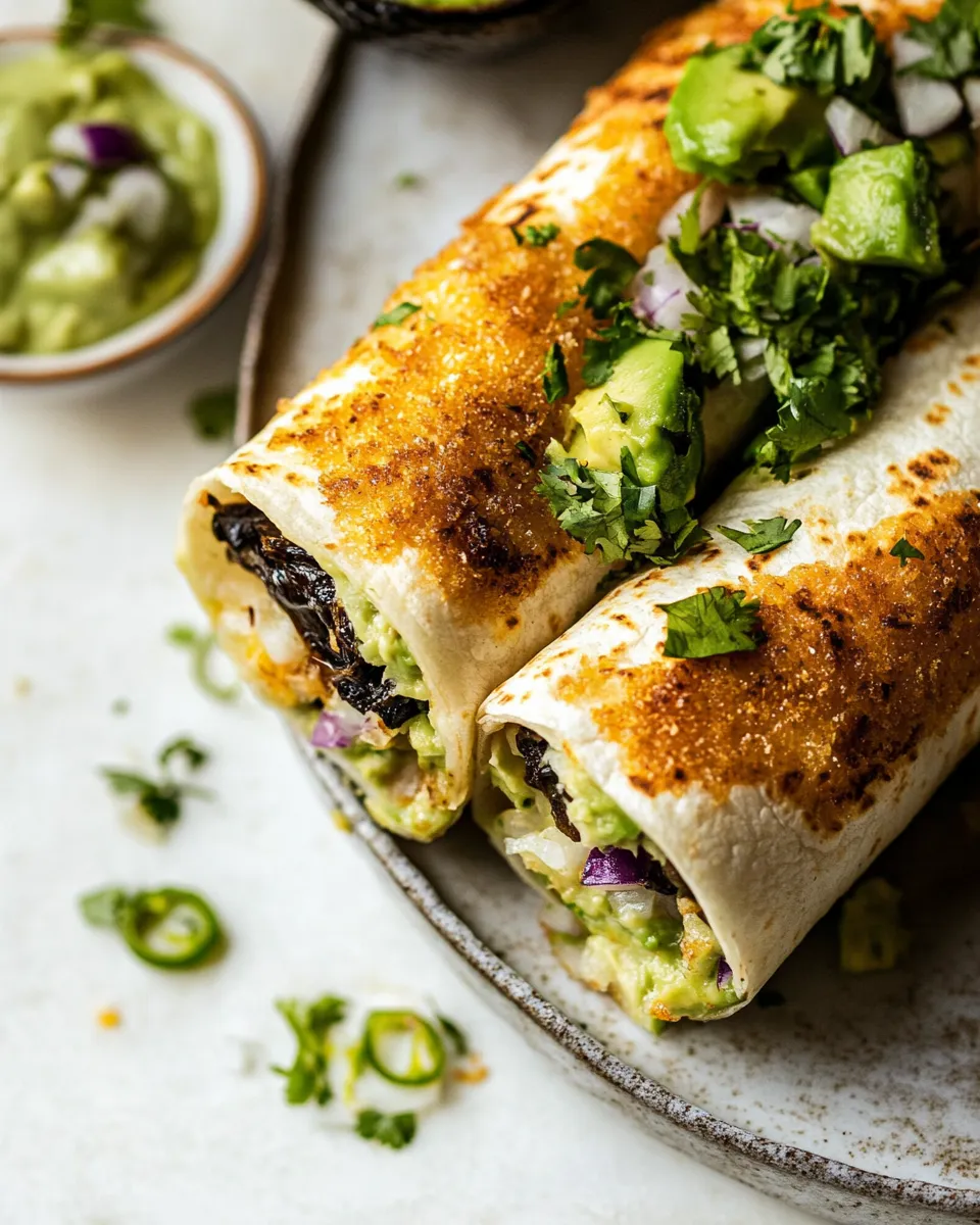 Easy Crispy Cheese Poblano Avocado Burrito. food shot