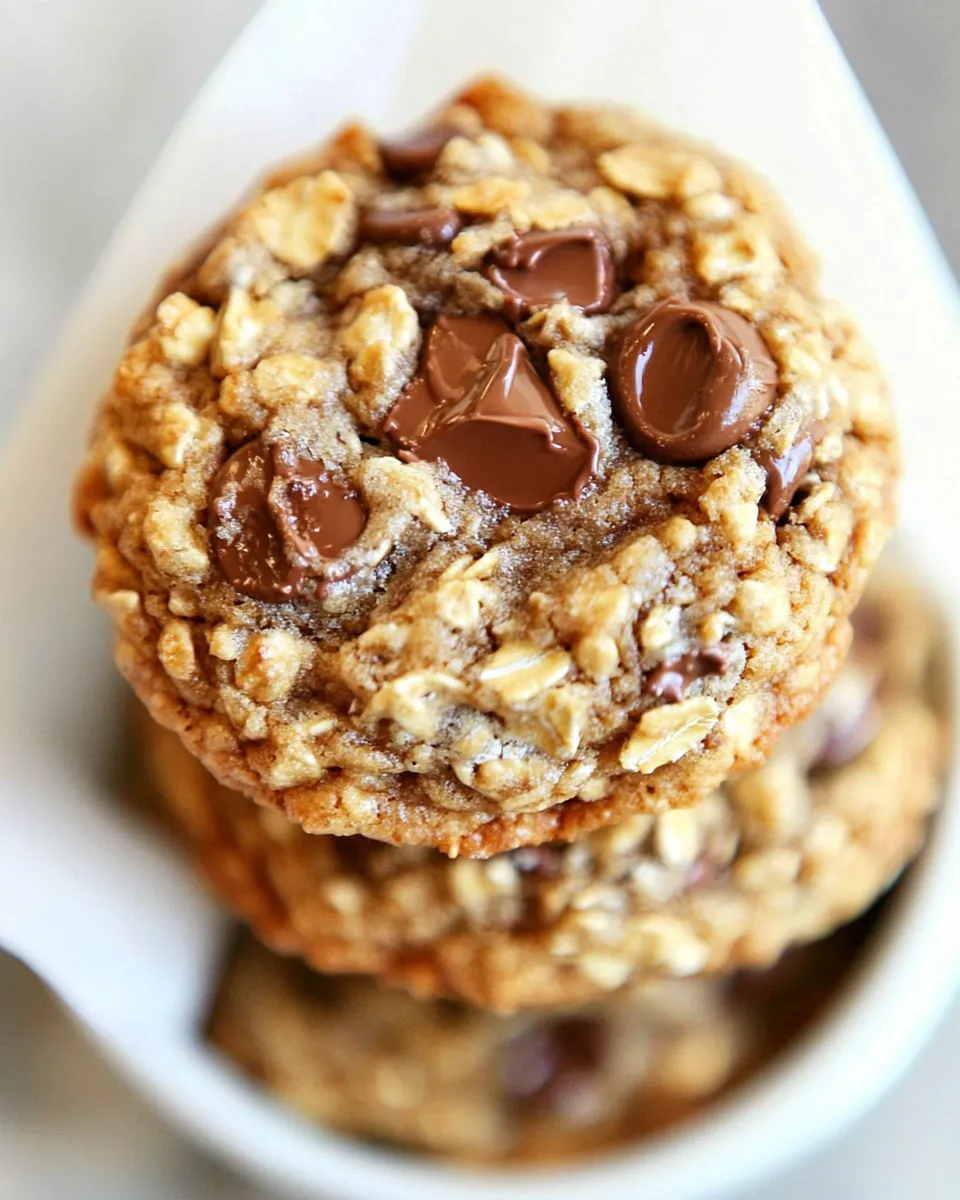 Easy Crispy Chocolate Chip Crunch Oatmeal Cookies food shot