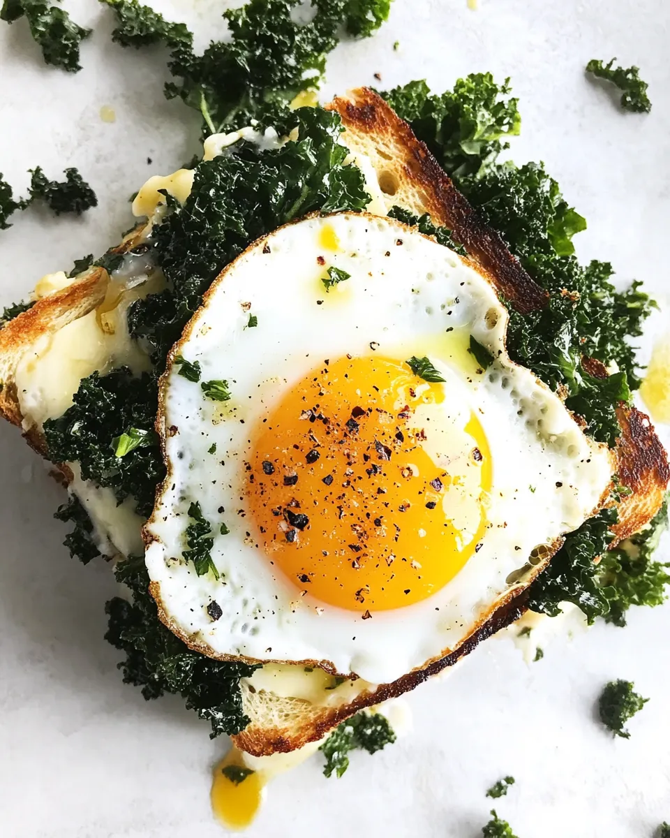 Homemade Crispy Kale Grilled Cheese with Fried Eggs. recipe photo