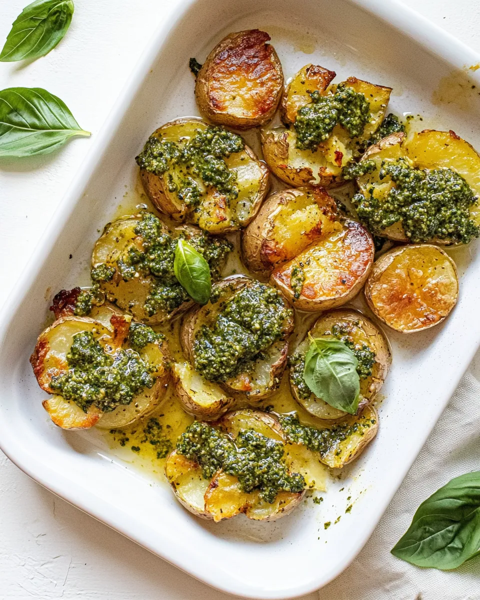 Delicious Crispy Pesto Smashed Potatoes. image
