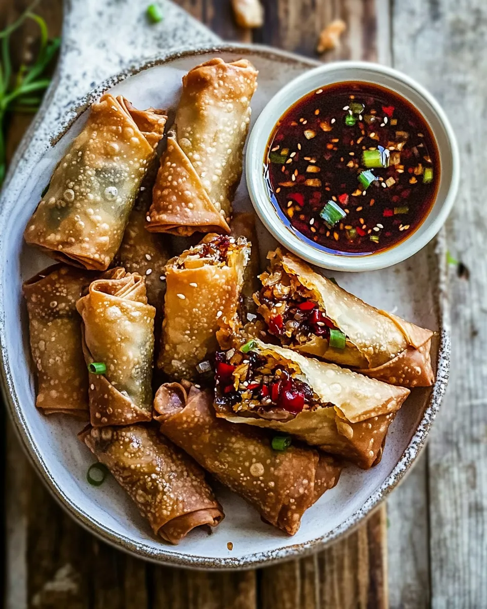 Classic Crispy Sesame Ginger Egg Rolls with Sweet Chili Sauce. dish photo