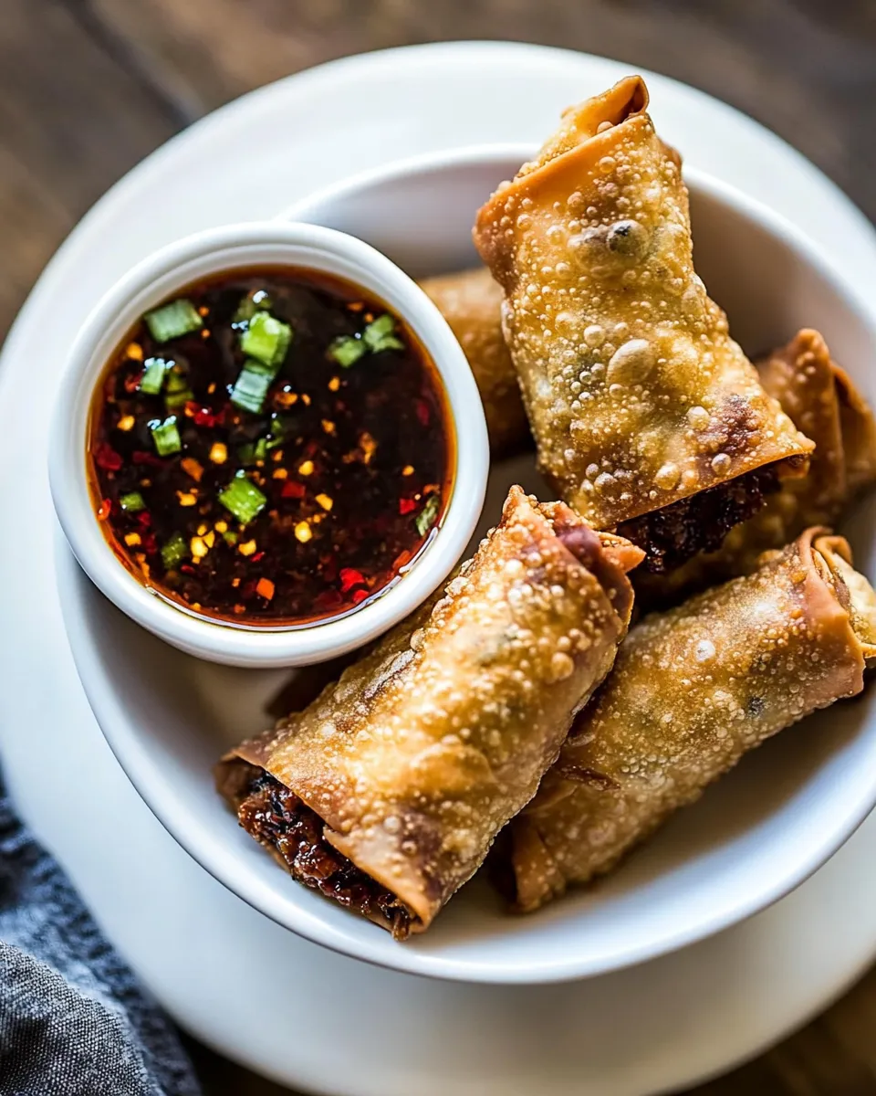Delicious Crispy Sesame Ginger Egg Rolls with Sweet Chili Sauce. image