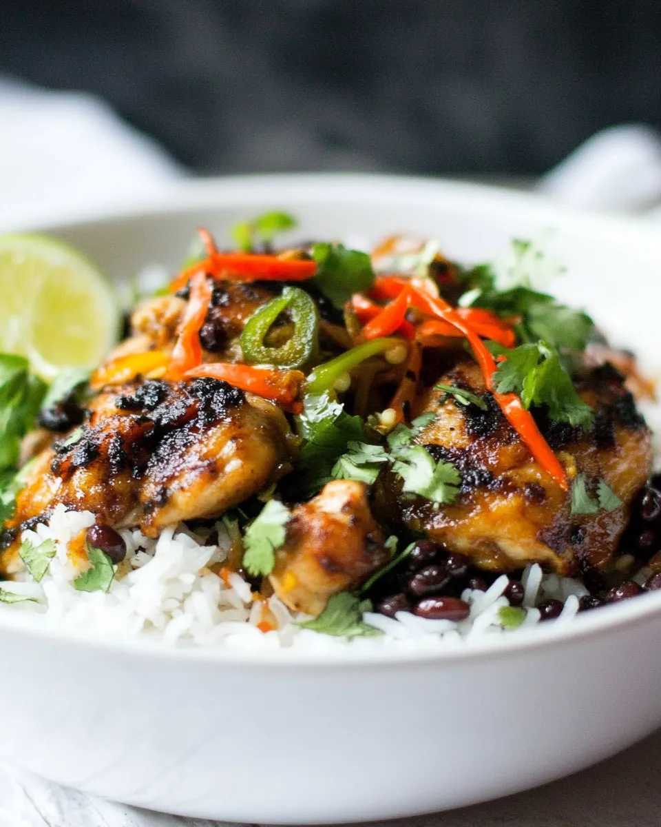 Delicious Cuban Black Beans Chicken With Rice plate image