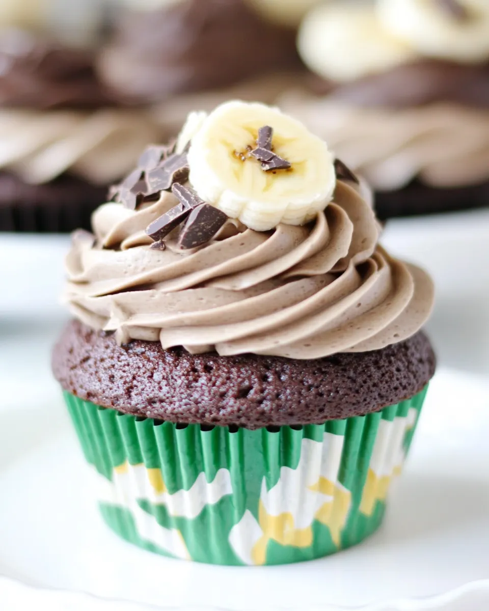 Easy Dark Chocolate Banana Cupcakes food shot