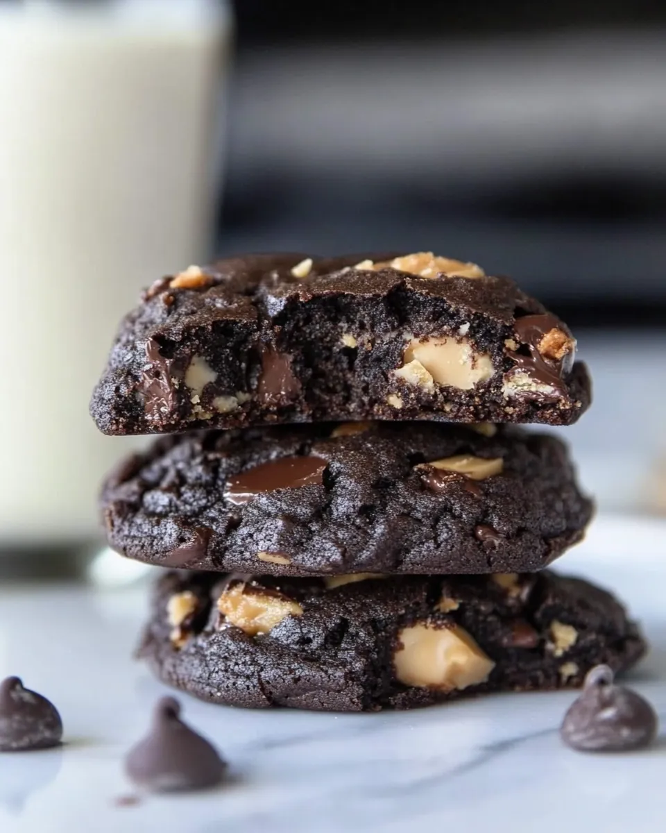 Homemade Double Dark Chocolate Peanut Butter Cup Cookies. recipe photo