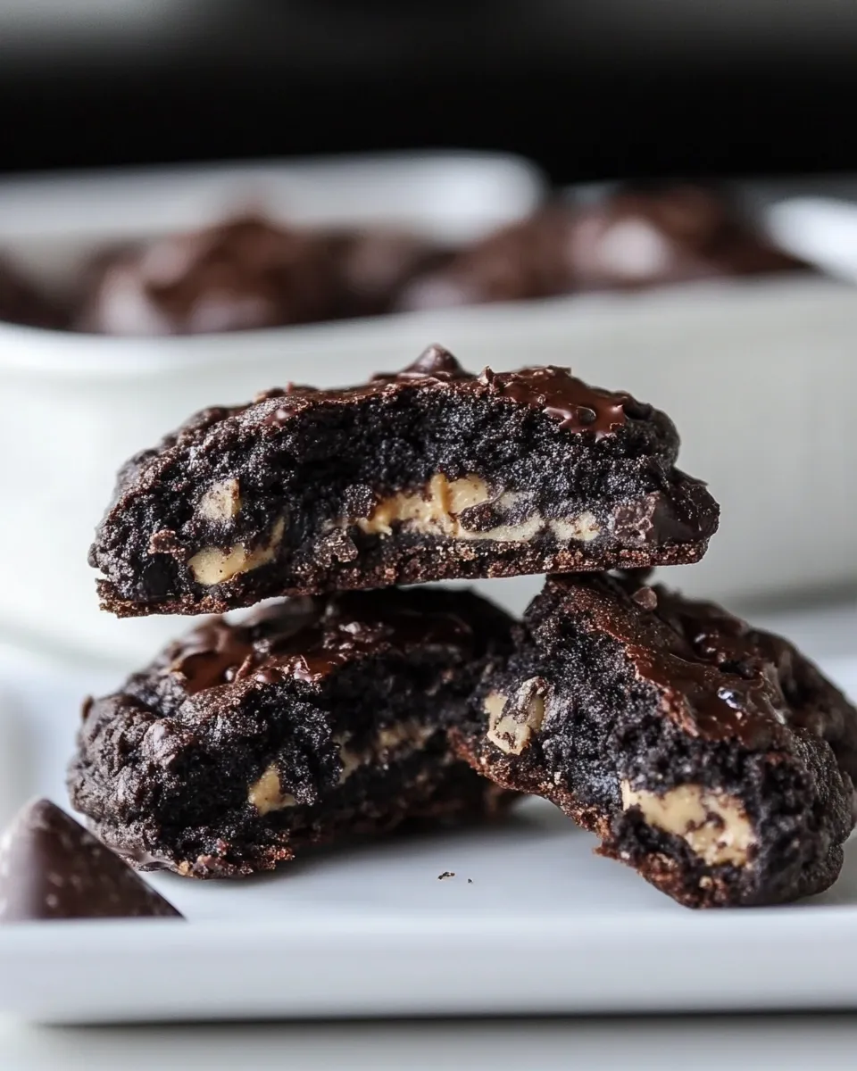 Easy Double Dark Chocolate Peanut Butter Cup Cookies. food shot