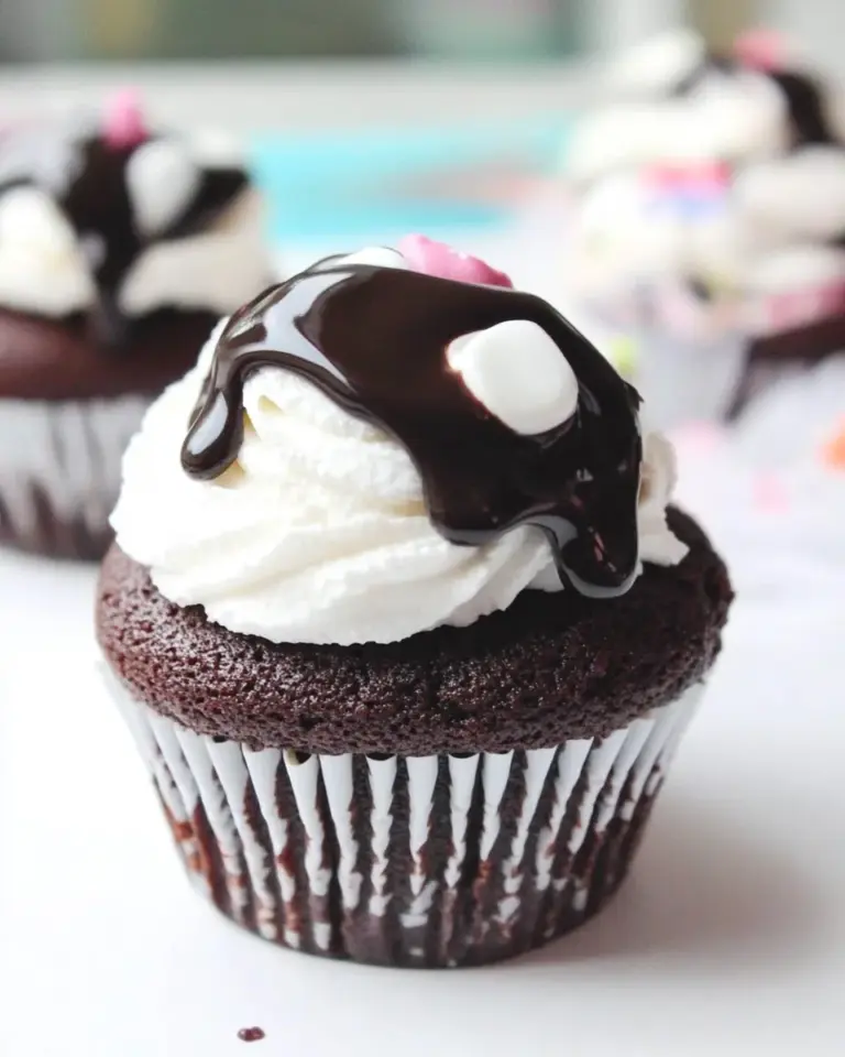 Homemade Dreamy Chocolate Cupcakes Filled with White Buttercream and Topped with Chocolate Ganache photo