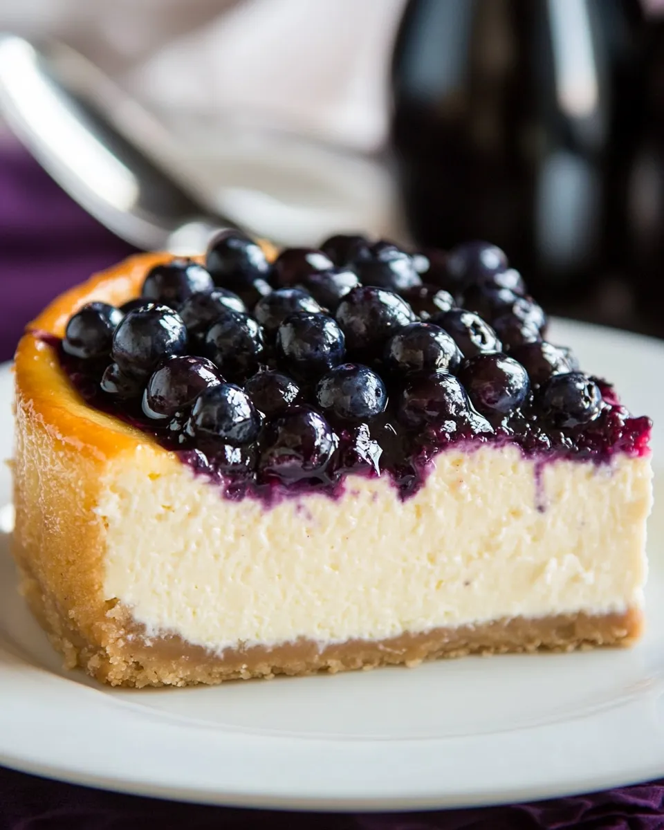 Quick Easy Cheesecake with Blueberry Topping (No Water Bath) food shot