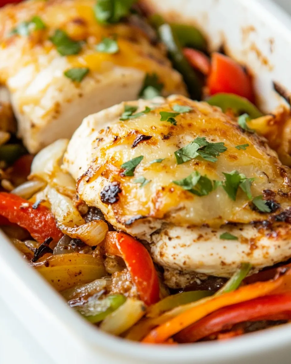 Quick Easy Cheesy Baked Fajita Chicken food shot