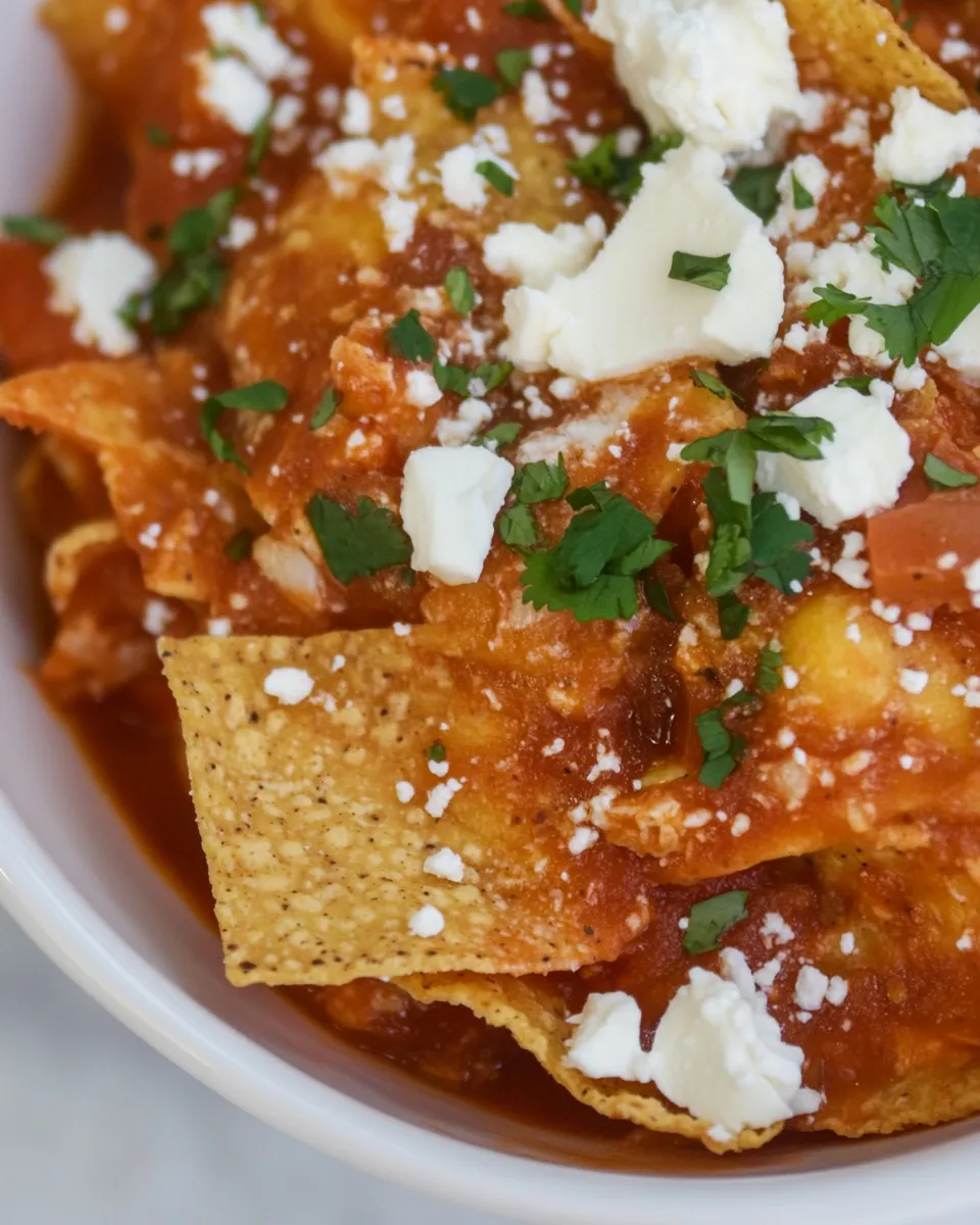 Classic Easy Chilaquiles Recipe with Tortilla Chips food shot