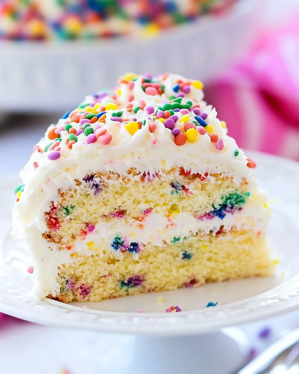 Delicious Easy Homemade FUNFETTI Cake with Vanilla Buttercream food shot