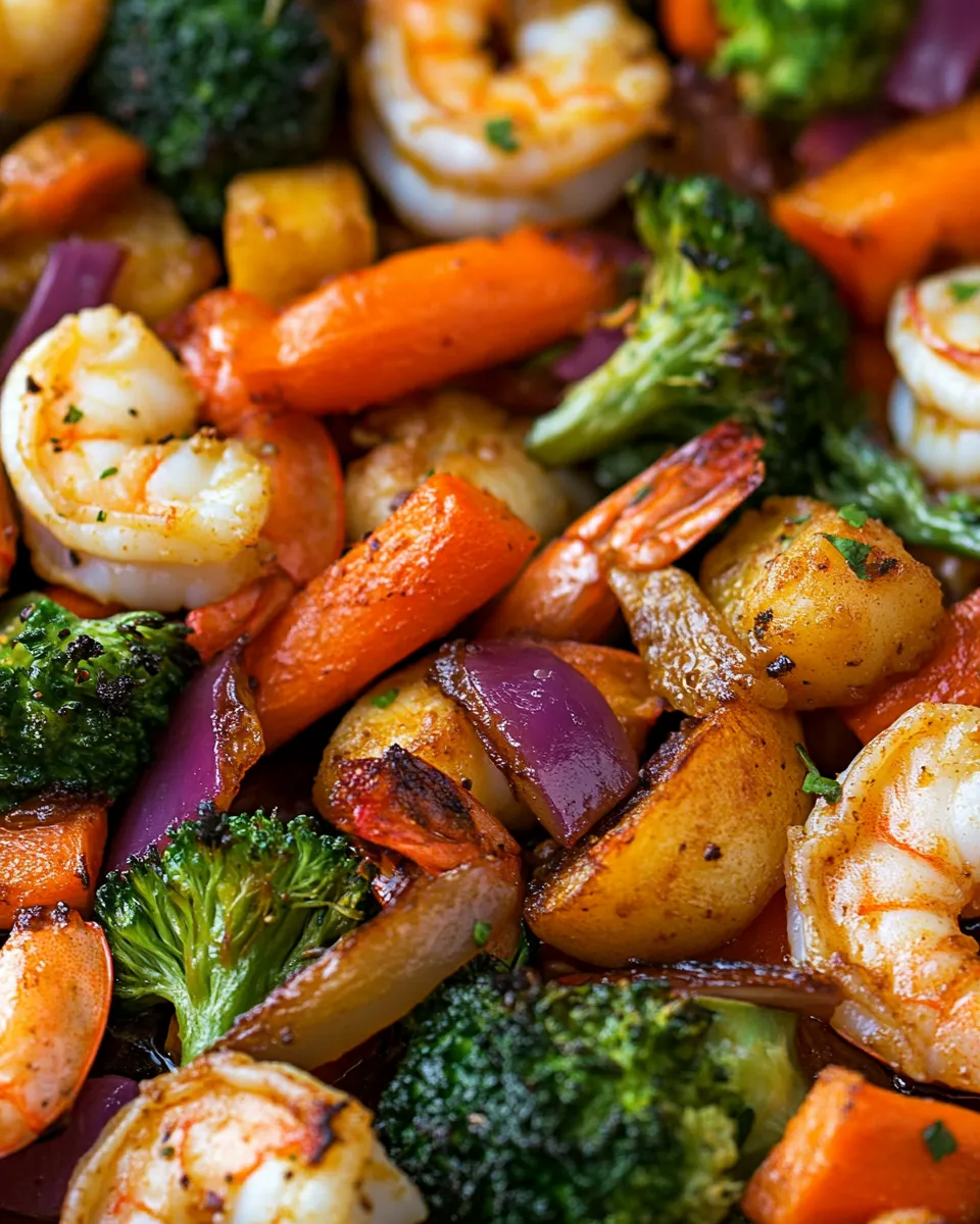 Delicious Easy One Pan Roasted Shrimp and Veggies food shot