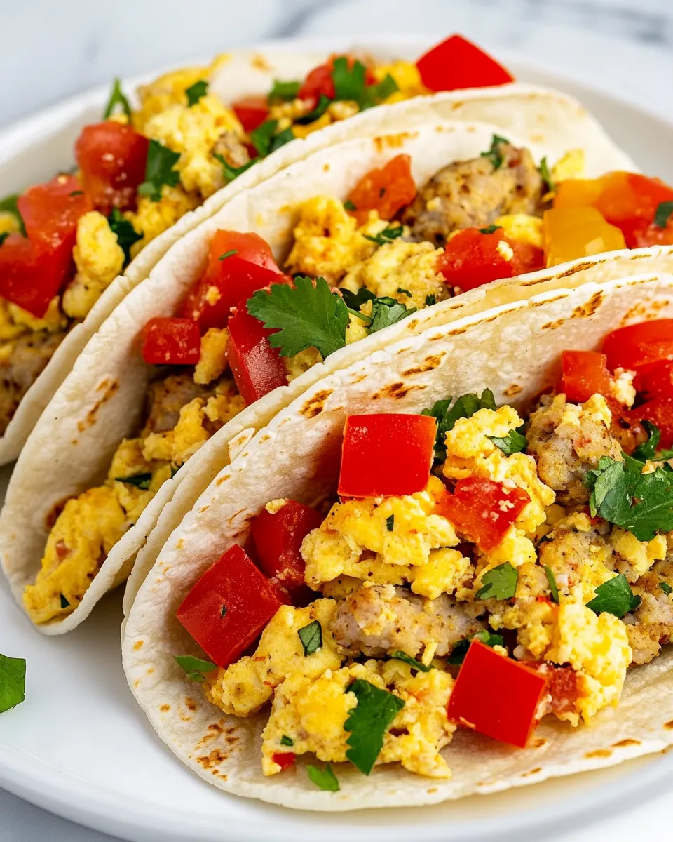 Easy Egg and Turkey Sausage Breakfast Tacos food shot