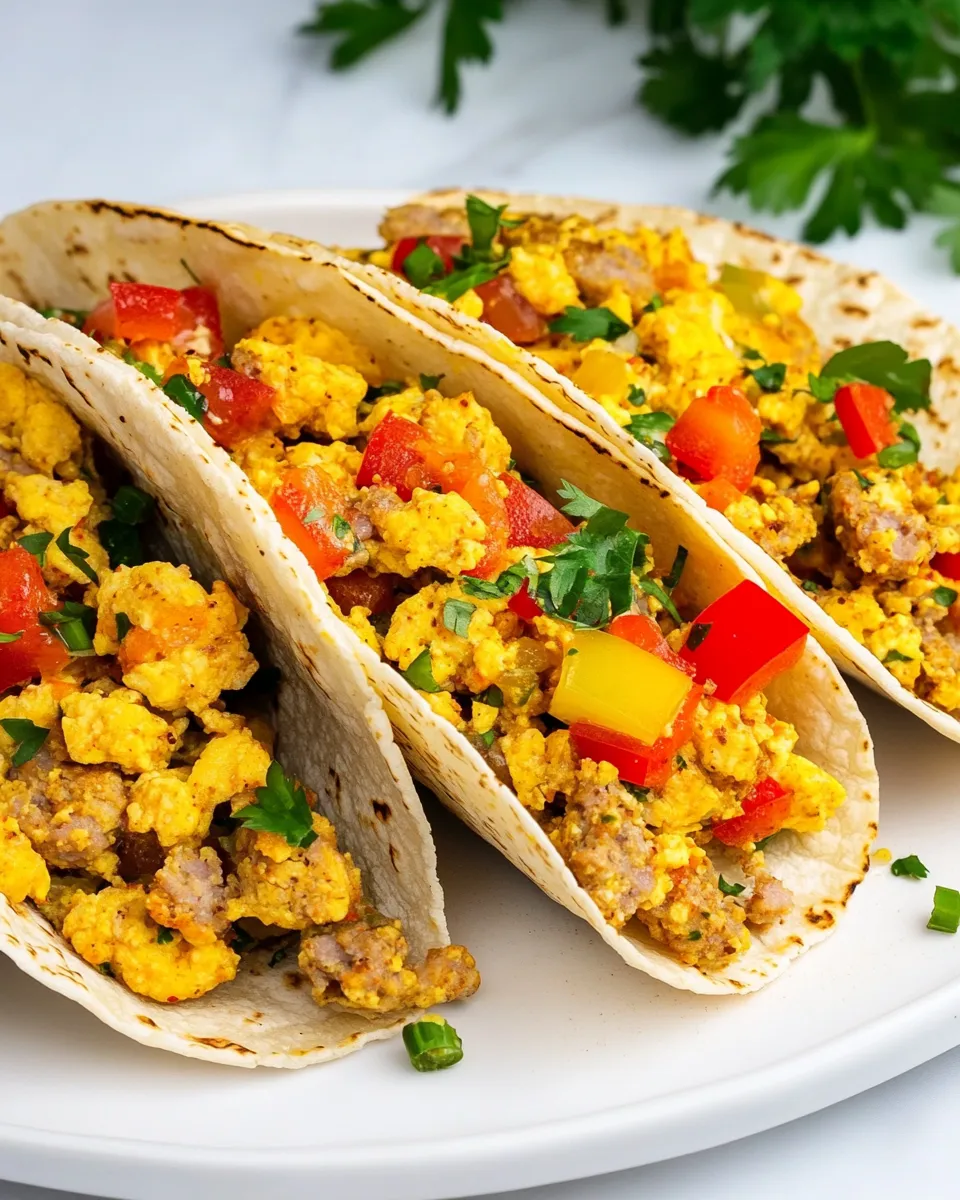 Delicious Egg and Turkey Sausage Breakfast Tacos plate image