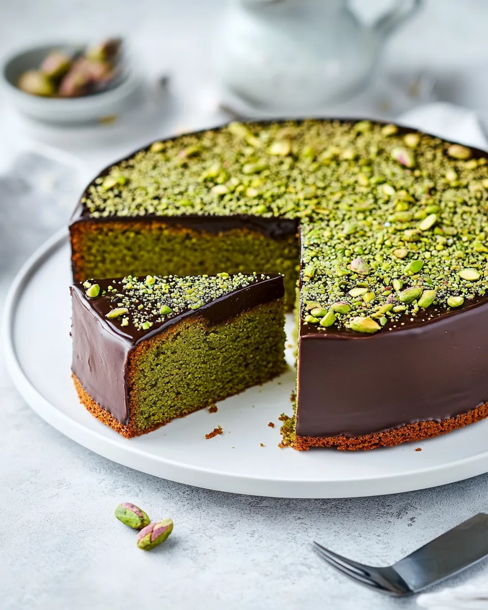 Classic Flourless Pistachio Cake with Chocolate Ganache image