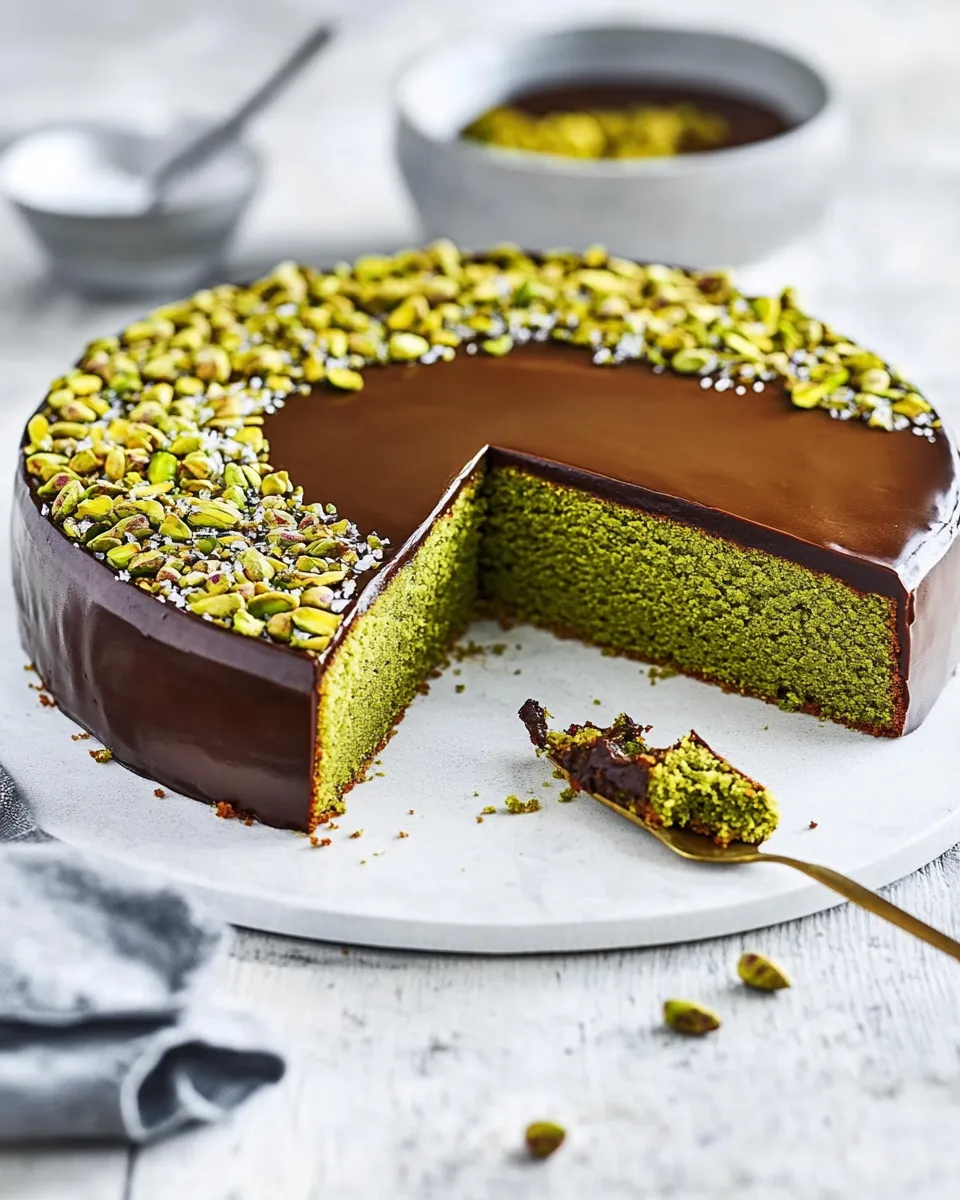 Easy Flourless Pistachio Cake with Chocolate Ganache recipe photo