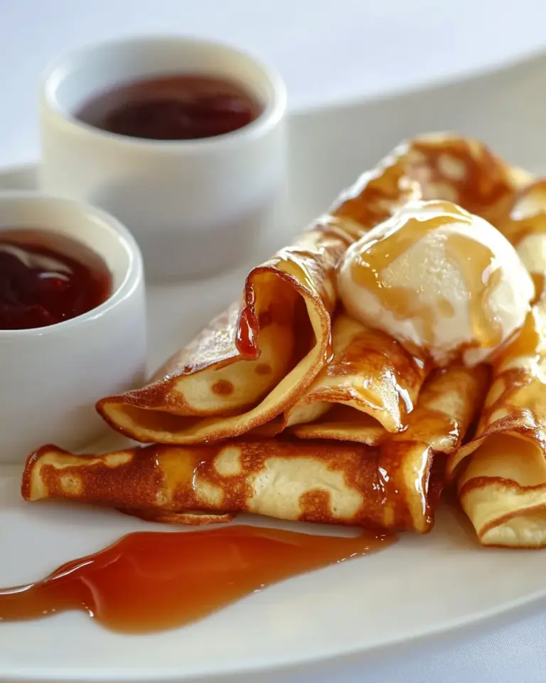 Homemade French Crpes w/ Vanilla Bean Ice Cream and Orange Jelly photo