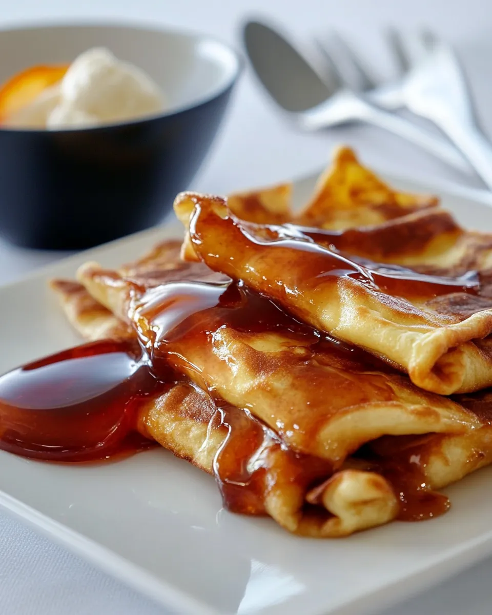 Classic French Crpes w/ Vanilla Bean Ice Cream and Orange Jelly image