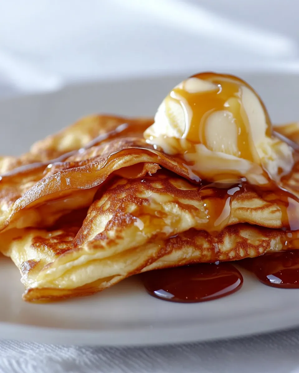 Easy French Crpes w/ Vanilla Bean Ice Cream and Orange Jelly recipe photo