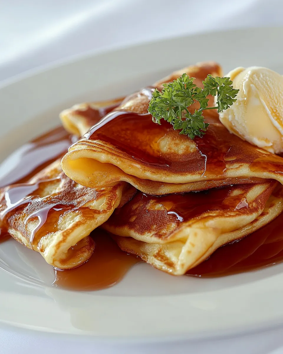 Delicious French Crpes w/ Vanilla Bean Ice Cream and Orange Jelly shot