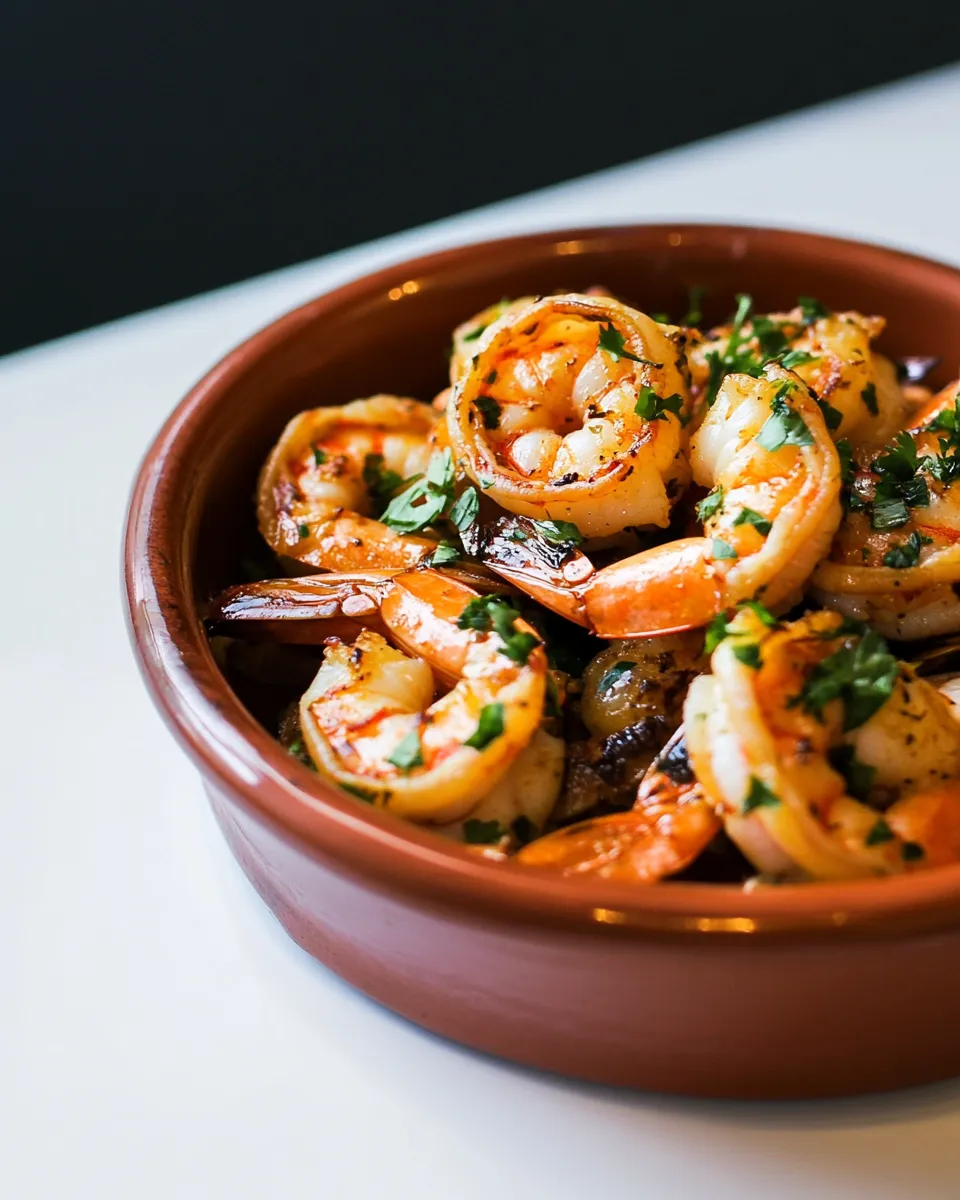 Delicious Garlic Shrimp (Gambas al Ajillo) food shot