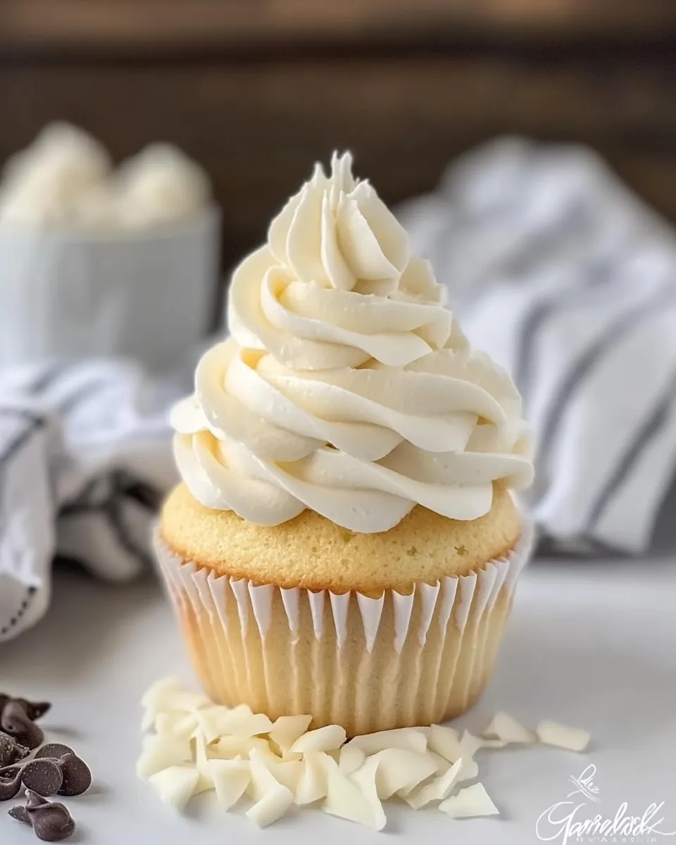 Homemade Ghirardelli Vanilla Cupcakes with White Chocolate Buttercream photo