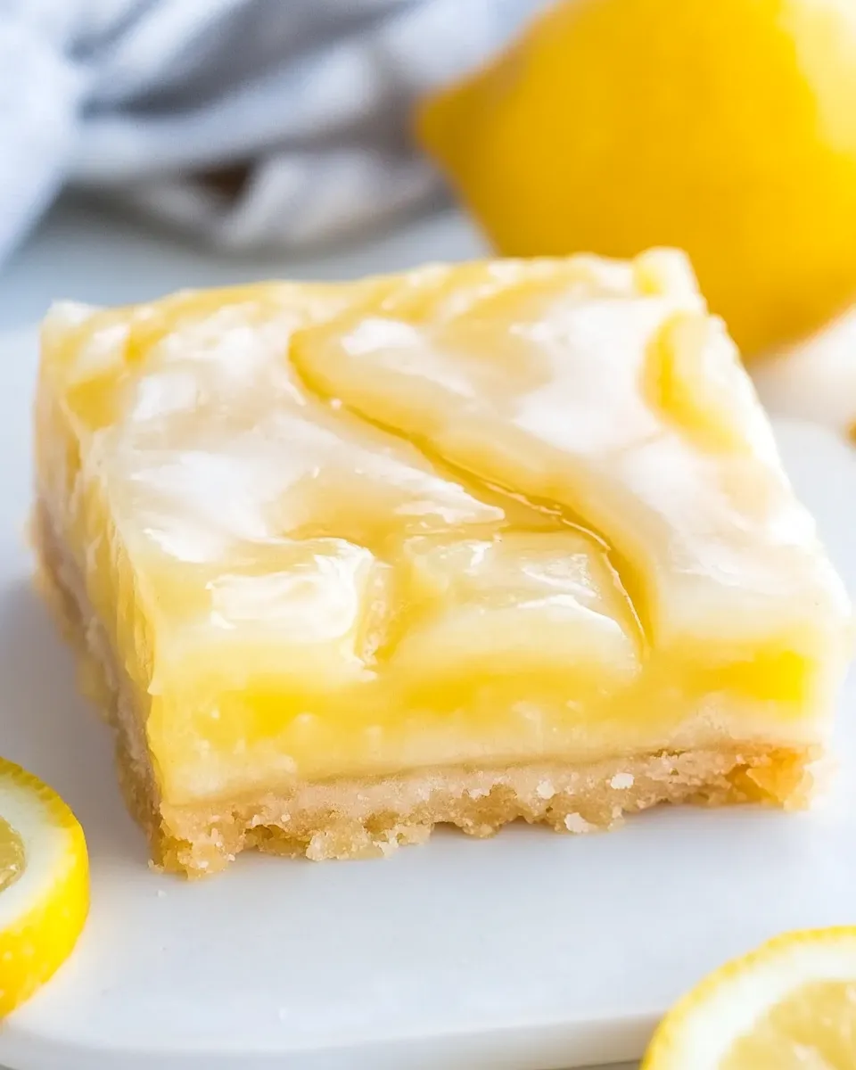 Easy Glazed Lemon Pie Bars food shot