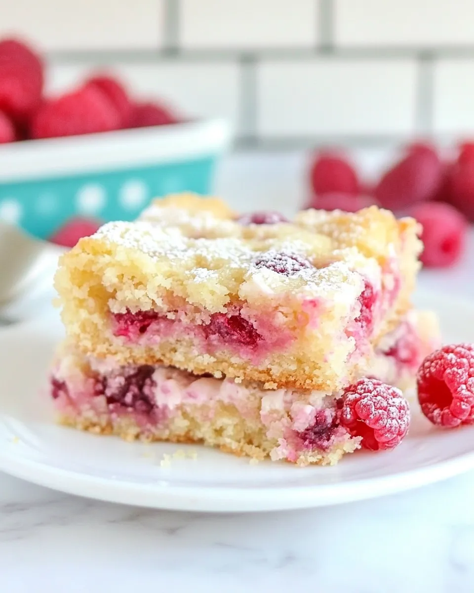 Easy Gooey Raspberry Coffee Cake Bars food shot