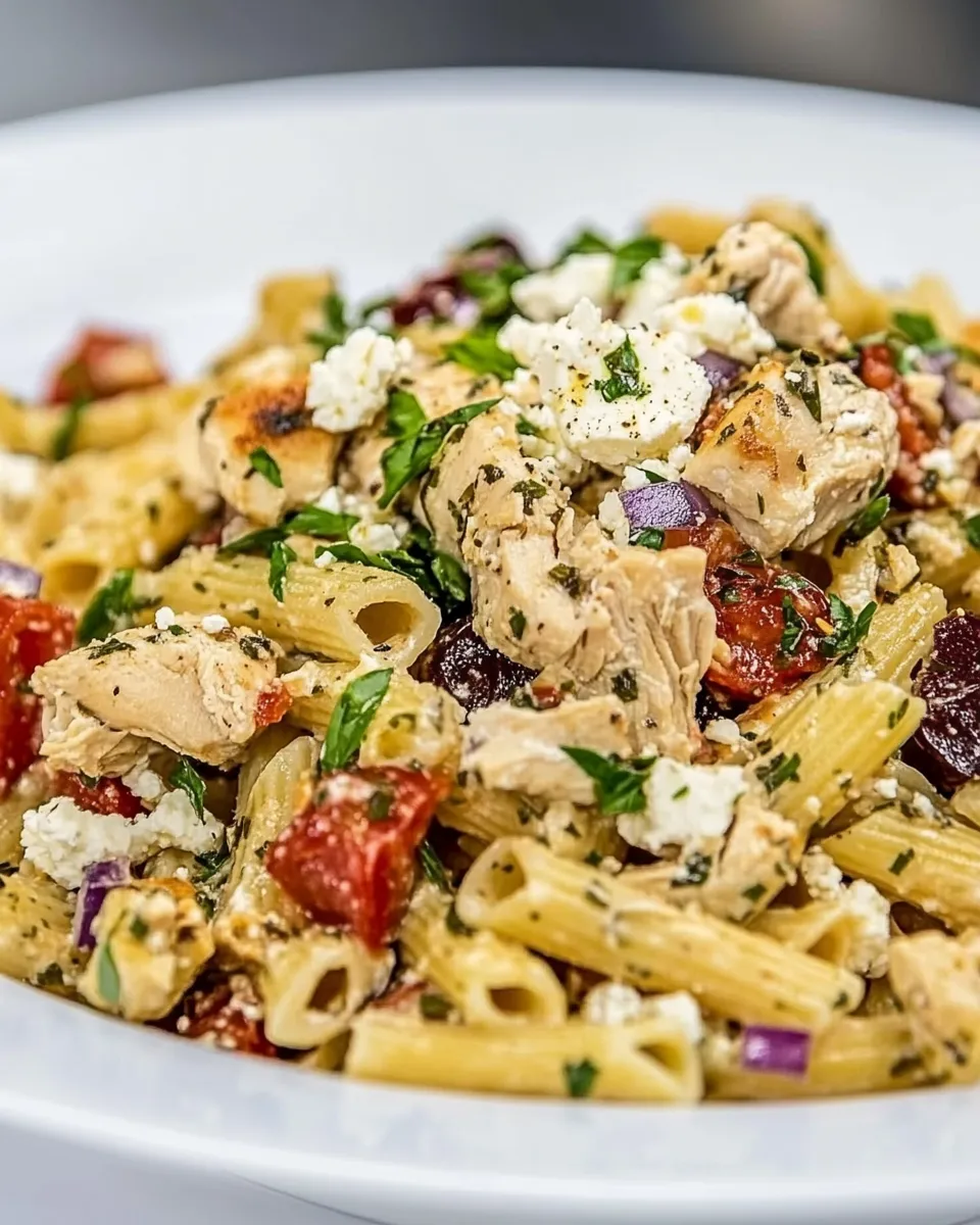 Delicious Greek Pasta with Chicken plate image