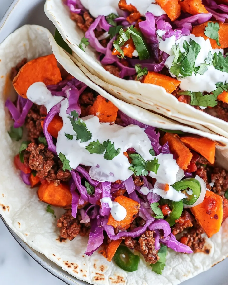 Classic Ground Beef Tacos with Roasted Sweet Potatoes dish photo